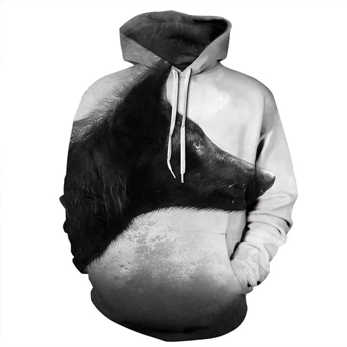 Unisex 3d Print ice/Fire Wolves Black White Wolf Hoodies Men/Women Casual Hoodie Autumn Tracksuit Pullover Hooded Sweatshirt