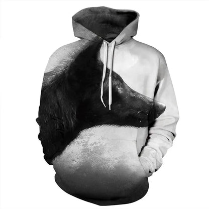 Unisex 3d Print ice/Fire Wolves Black White Wolf Hoodies Men/Women Casual Hoodie Autumn Tracksuit Pullover Hooded Sweatshirt