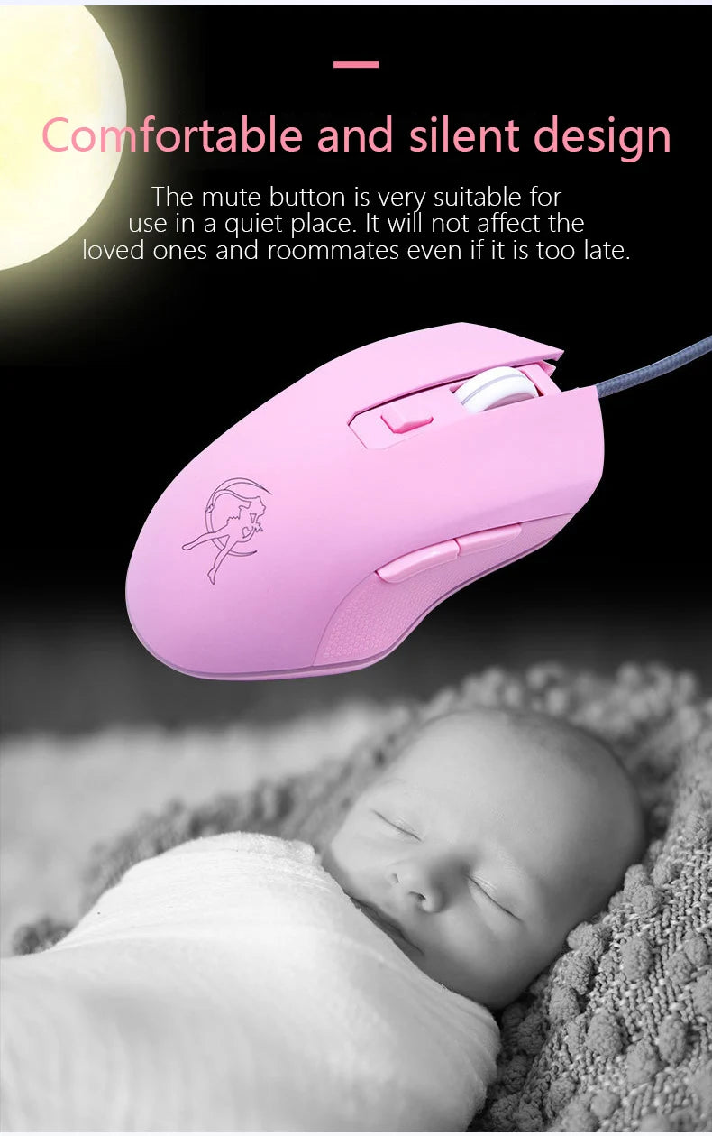 UTHAI DB49 Wired Pink Gaming Mouse, Cute RGB Wired Gaming Mouse with 3200 DPI, Silent USB Computer Mouse for PC, Laptop & Office