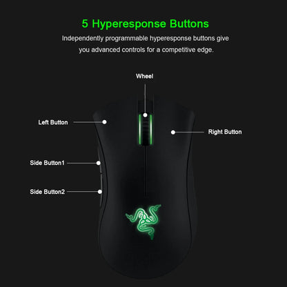 Ratón gaming con cable Razer DeathAdder Essential original, sensor óptico de 6400DPI, 5 botones independientes, para portátil y PC gamer