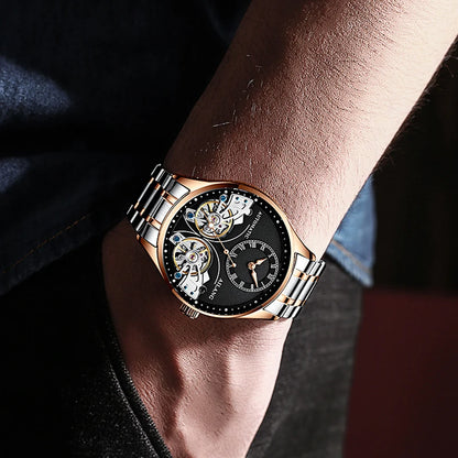 AILANG Brand New Fashion Double Tourbillon Watch for Men Luxury Stainless Steel Waterproof Automatic Mechanical Watches Mens