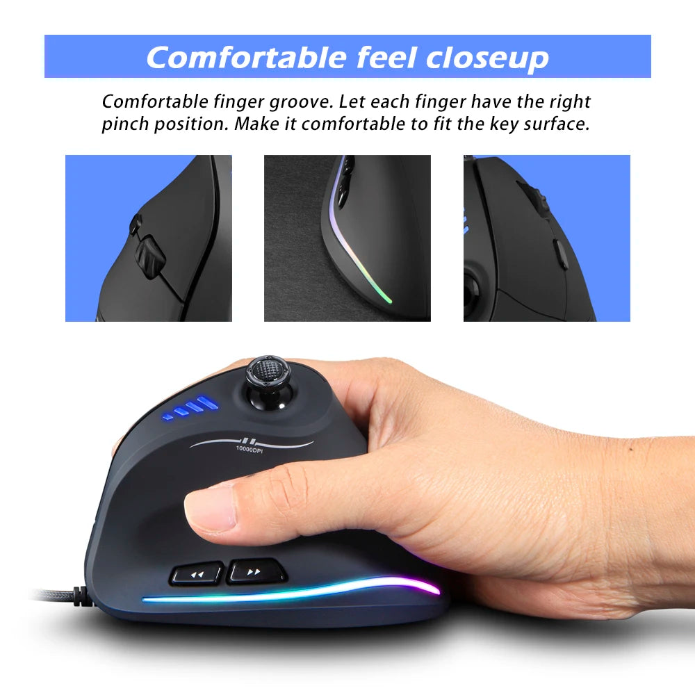 Zelotes C-18 Wired Gaming Mouse 11 Programmable Buttons 10000 DPI Laser Engine RGB Light Belt 128KB Vertical Mouse for Laptop PC