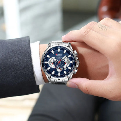 Relógio masculino CURREN Business Men, relógio de pulso de luxo em aço inoxidável, cronógrafo militar, relógio de quartzo