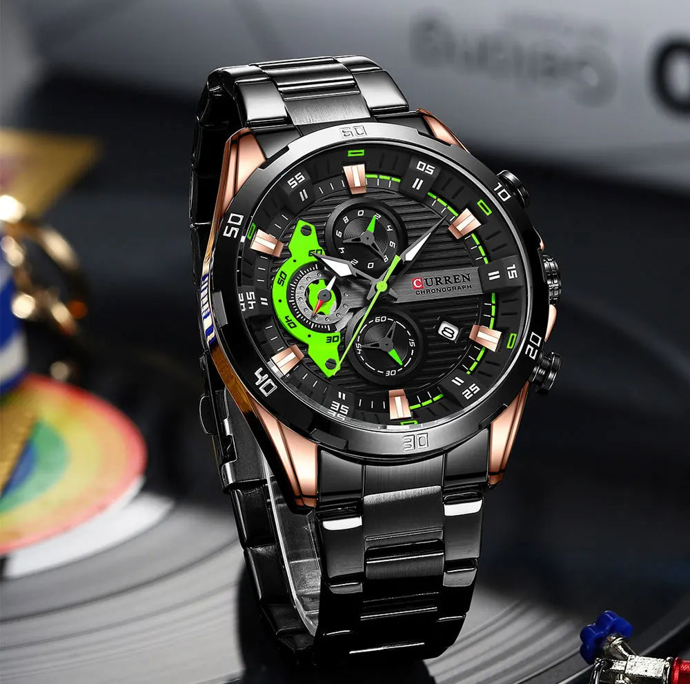 Montre pour homme CURREN – Chronographe sportif de luxe, mouvement à quartz, tout en acier, étanche
