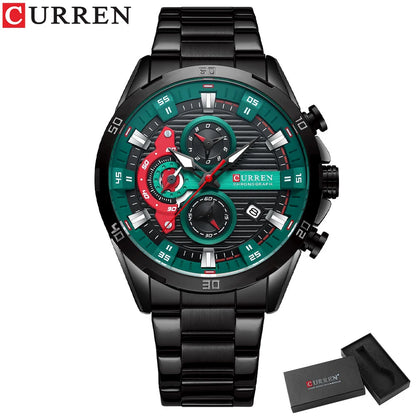 Montre pour homme CURREN – Chronographe sportif de luxe, mouvement à quartz, tout en acier, étanche