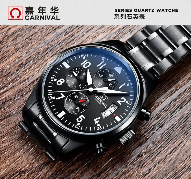 Chronograph luminous military running sport full steel men stop watch genuine leather strap luxury brand watches sapphire reloj