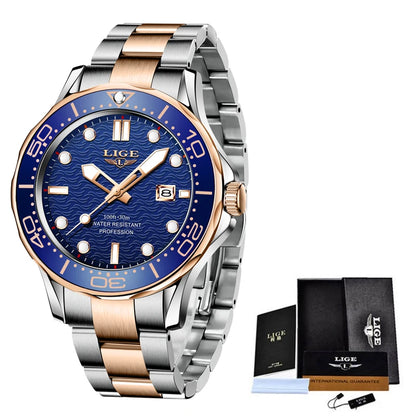 2025 LIGE New Waterproof Watch Men Top Brand Luxury Stainless Steel Men Watch Fashion Casual Sport Men Quartz Date Wristwatches