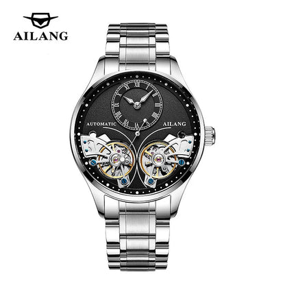 AILANG Brand New Fashion Double Tourbillon Watch for Men Luxury Stainless Steel Waterproof Automatic Mechanical Watches Mens