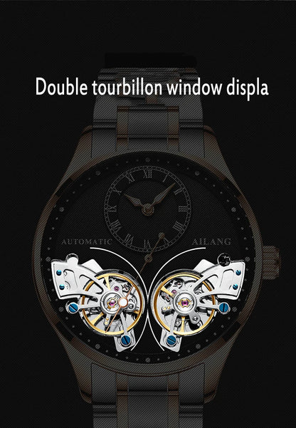 AILANG Brand New Fashion Double Tourbillon Watch for Men Luxury Stainless Steel Waterproof Automatic Mechanical Watches Mens