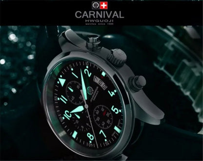Chronograph luminous military running sport full steel men stop watch genuine leather strap luxury brand watches sapphire reloj