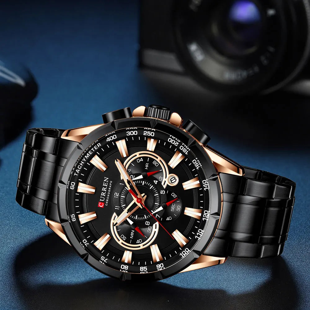 Relógio masculino CURREN Business Men, relógio de pulso de luxo em aço inoxidável, cronógrafo militar, relógio de quartzo