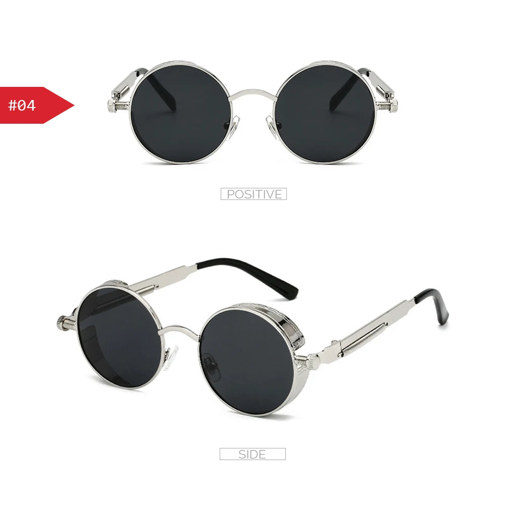 VIVIBEE Vintage Steampunk Red Sunglasses Men Round Punk Alloy Metal Retro Sun Glasses Women 2026 Goggles Gothic Style Shades