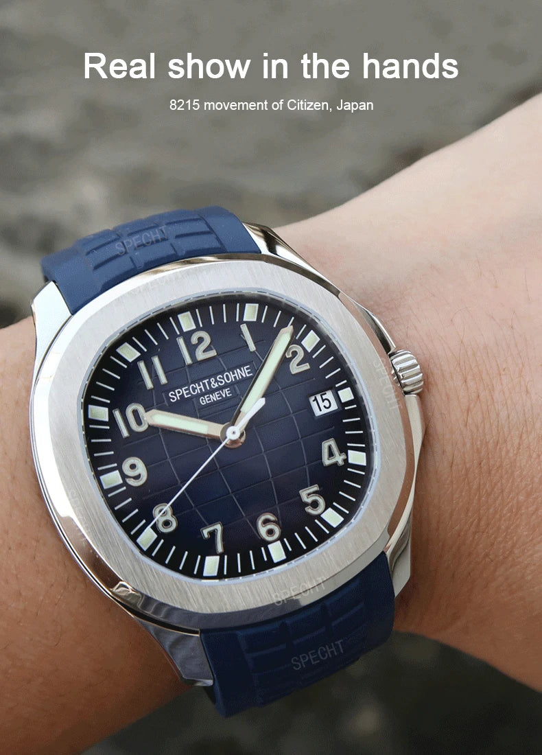 Specht & Söhne Brand Automatic Mechanical Watches Sports Wristwatches Green Sapphire Luminous 50M Waterproof Men's Watch