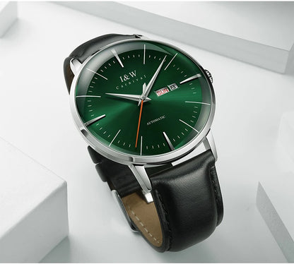 Japan MIYOTA Automatic Watch 3D Curved Sapphire Mechanical Wristwatches Waterproof Leather Strap Double Calendar Watches for Men