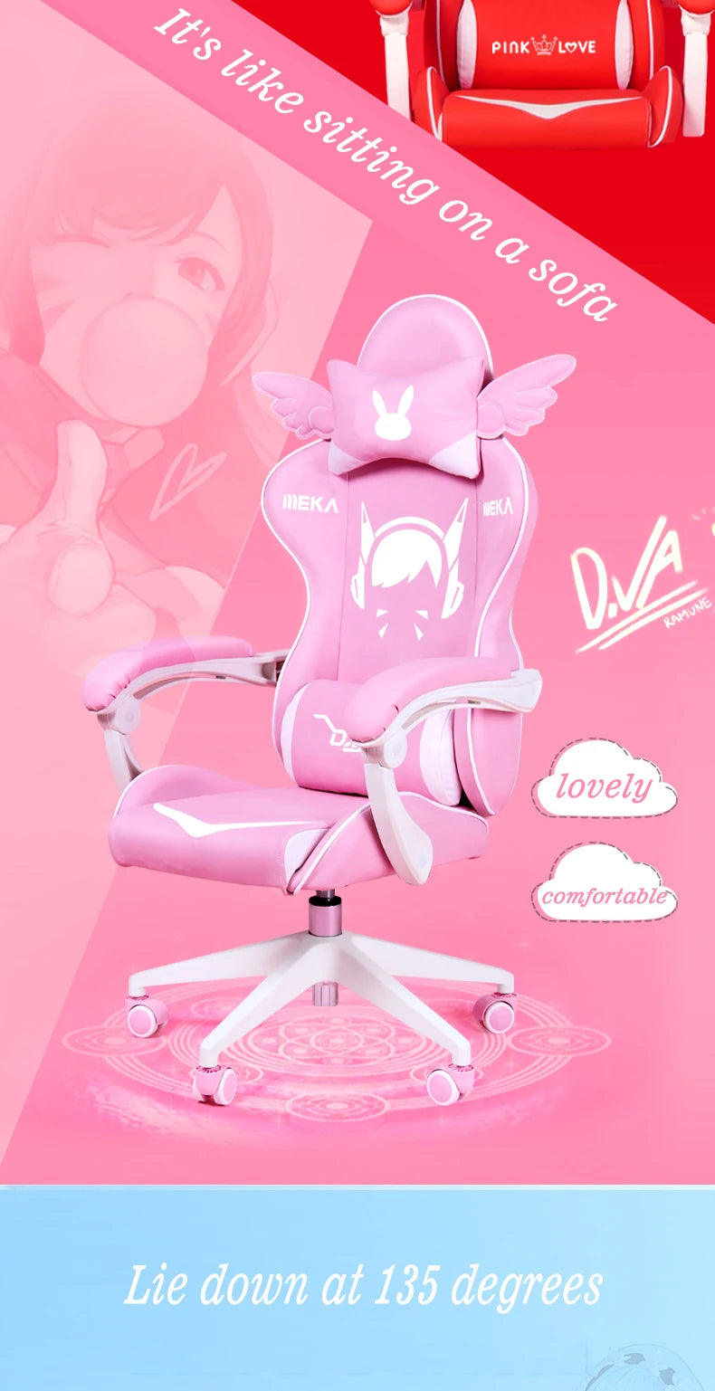 Cute Electronic music girl pink Shilla gaming Chair home Office casual Computer Chair lifting rotating cartoon cartoon chair