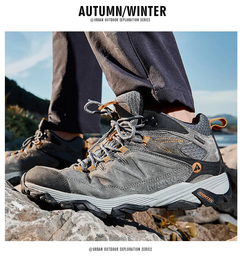 HUMTTO Sneakers impermeabili da uomo Scarpe da trekking Stivali da trekking in pelle da donna Campeggio Caccia Stivaletti tattici da montagna da uomo