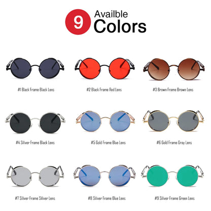 VIVIBEE Vintage Steampunk Red Sunglasses Men Round Punk Alloy Metal Retro Sun Glasses Women 2026 Goggles Gothic Style Shades