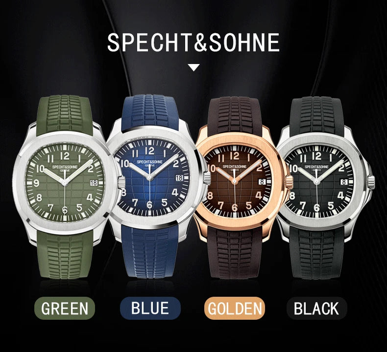 Specht & Söhne Brand Automatic Mechanical Watches Sports Wristwatches Green Sapphire Luminous 50M Waterproof Men's Watch