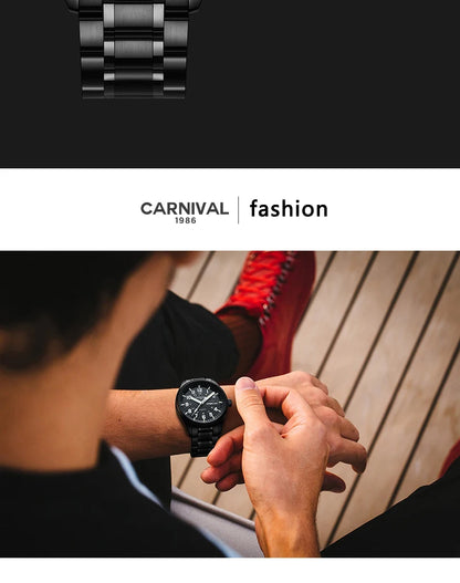 CARNIVAL Luxury Brand Watch Men Quartz Watches Luminous Hands Waterproof Solid Stainess Steel Men's Clock Relogio Masculino 8638