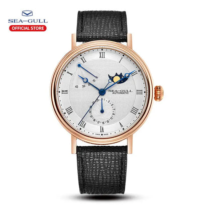 Seagull Men's Business Wristwatch Moon Phase Leather Luxury Automatic Mechanical Men's Watches 50M Waterproof Relogio 6092