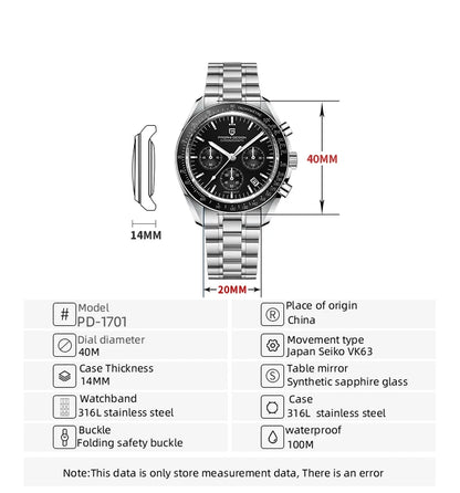 PAGANI DESIGN 2026 New Mens Watches Panda Moon Watch Luxury Quartz Watch For Men Automatic Date Sport Chronograph Wristwatch Men