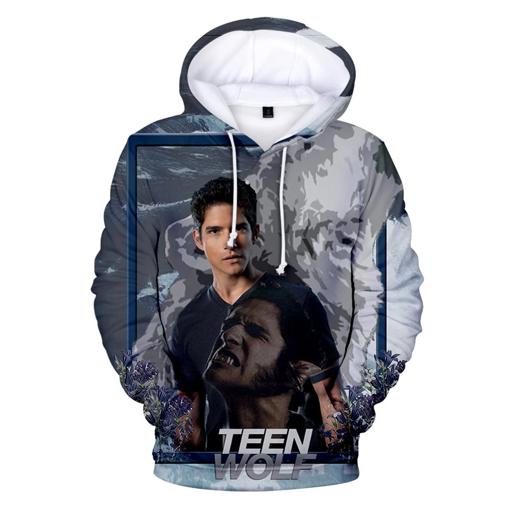 Nowe bluzy z kapturem z nadrukiem 3D inspirowane serialem TV TEEN WOLF – dla mężczyzn, kobiet i dzieci, moda Harajuku, jesienne streetwearowe pulowery hip-hop