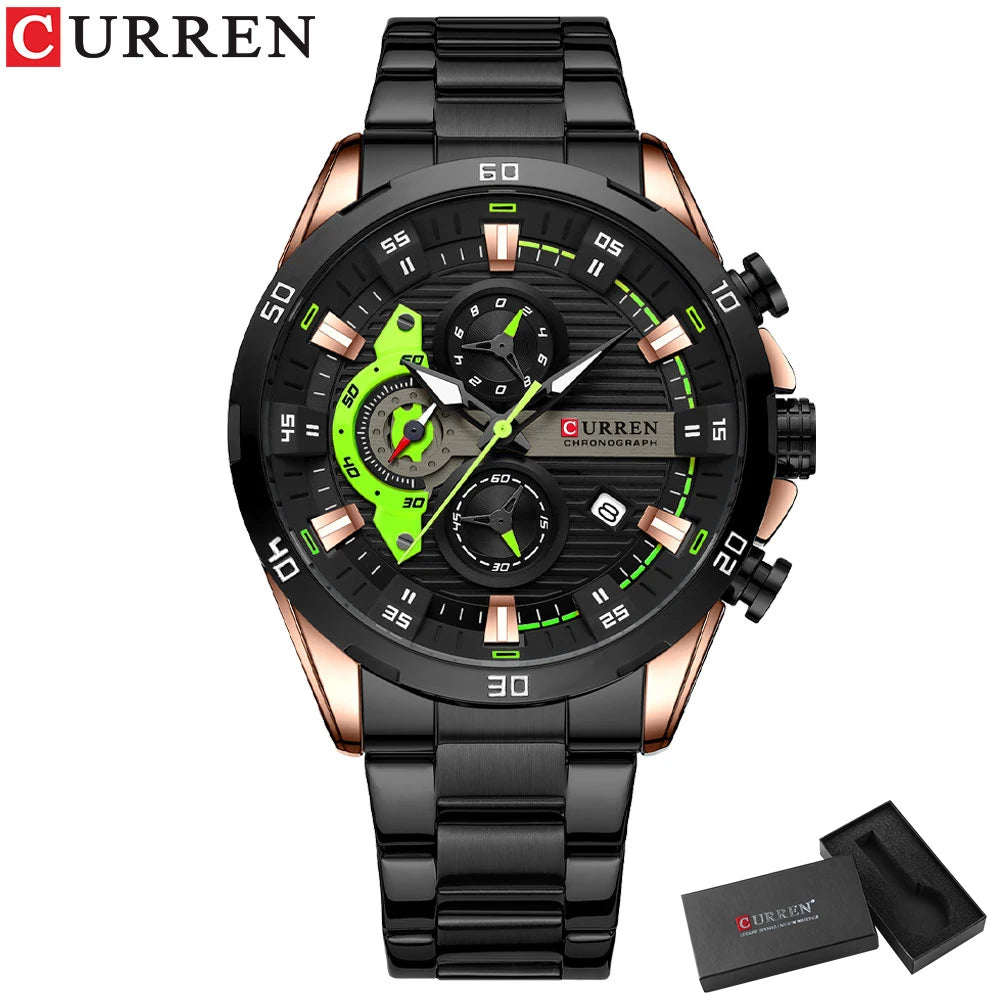 Montre pour homme CURREN – Chronographe sportif de luxe, mouvement à quartz, tout en acier, étanche