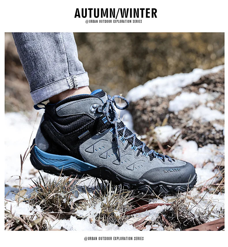 HUMTTO Nuove scarpe da trekking da uomo, sneakers impermeabili da outdoor per uomo, in pelle, da passeggio, arrampicata, trekking, sportive, stivali da uomo e da donna