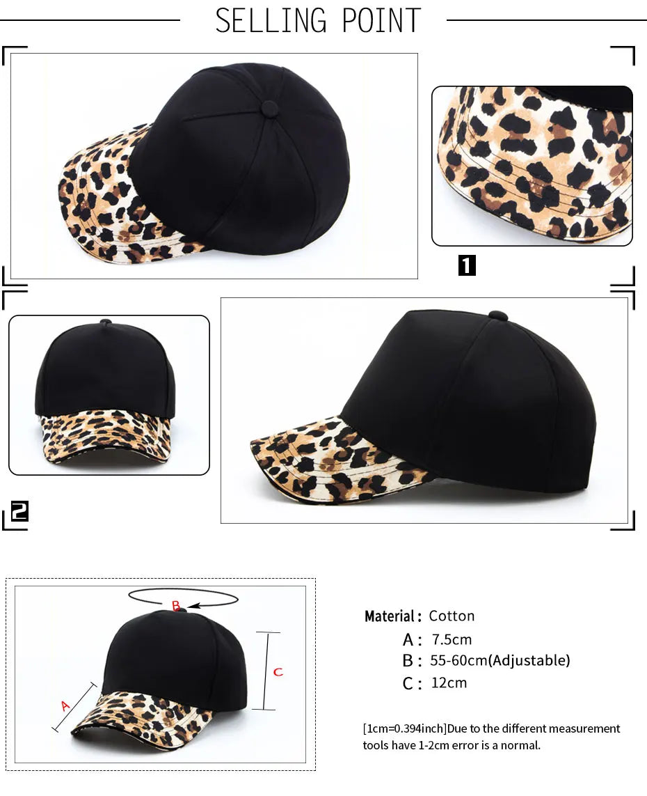 CNTANG Women Leopard Print Baseball Cap Fashion Hip Hop Caps Casual Designer Brand Female Hat Snapback For Women's Girls Gorras
