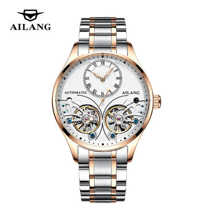 AILANG Brand New Fashion Double Tourbillon Watch for Men Luxury Stainless Steel Waterproof Automatic Mechanical Watches Mens