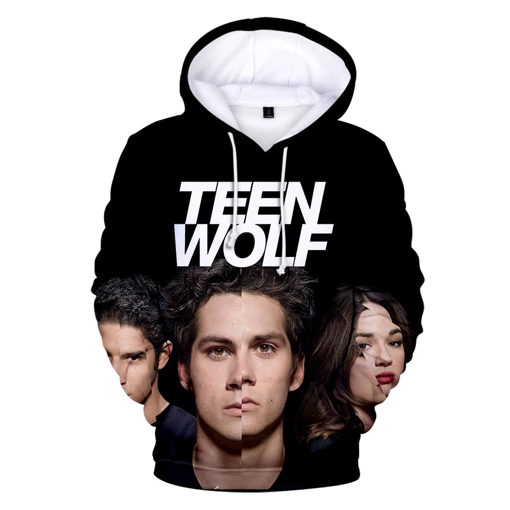 Nowe bluzy z kapturem z nadrukiem 3D inspirowane serialem TV TEEN WOLF – dla mężczyzn, kobiet i dzieci, moda Harajuku, jesienne streetwearowe pulowery hip-hop