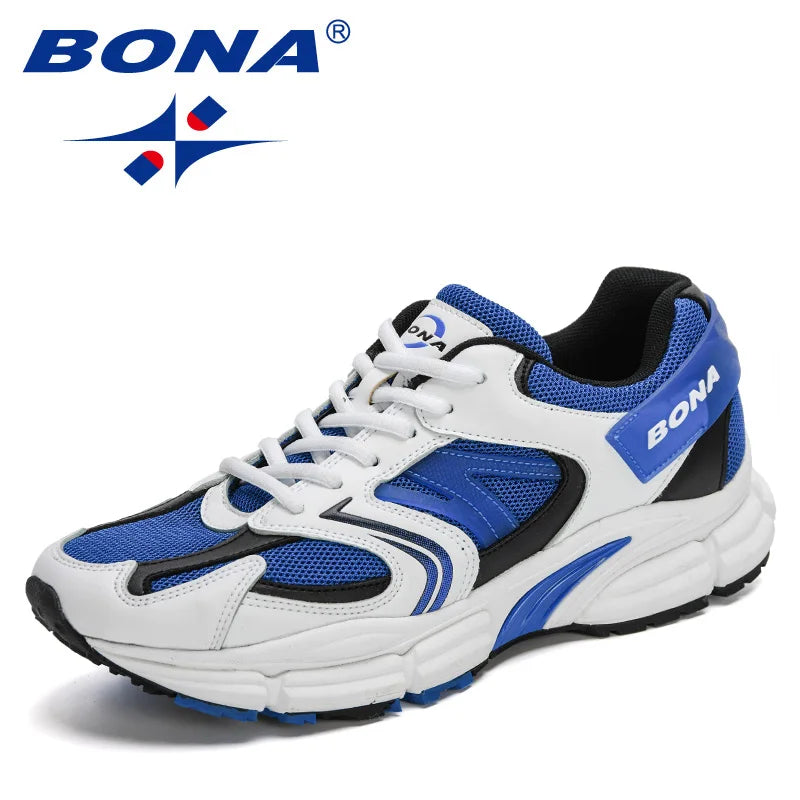 BONA New Designer Action Leather Mesh Men Running Shoes Sneakers Trainers Lightweight Anti-skid Outdoor Walking Shoes for Men