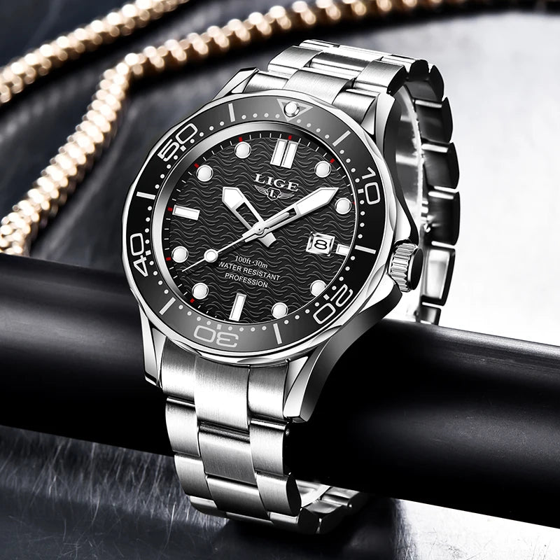 2025 LIGE New Waterproof Watch Men Top Brand Luxury Stainless Steel Men Watch Fashion Casual Sport Men Quartz Date Wristwatches