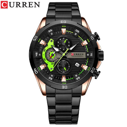 Montre pour homme CURREN – Chronographe sportif de luxe, mouvement à quartz, tout en acier, étanche