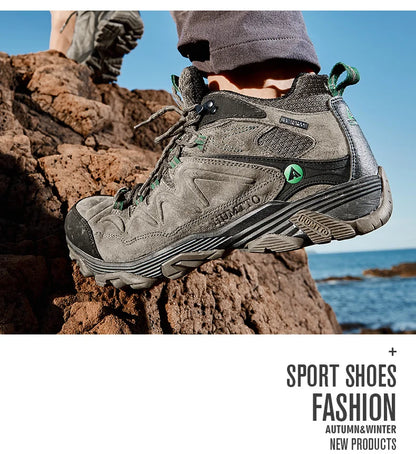 HUMTTO Sneakers impermeabili da uomo Scarpe da trekking Stivali da trekking in pelle da donna Campeggio Caccia Stivaletti tattici da montagna da uomo