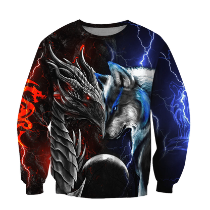 Red & blue dragon & wolf 3D Printed Fashion Mens Autumn Hoodies Sweatshirt Unisex Streetwear Casual Zip Jacket Pullover KJ494