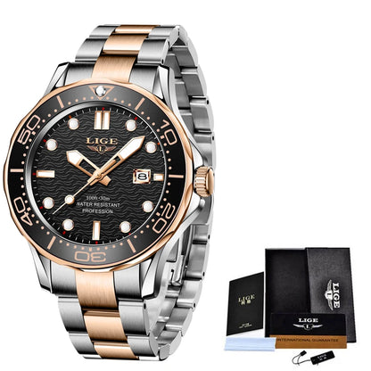 2025 LIGE New Waterproof Watch Men Top Brand Luxury Stainless Steel Men Watch Fashion Casual Sport Men Quartz Date Wristwatches