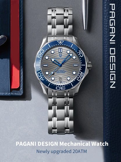 PAGANI DESIGN 2026 New V2 Waves 200M Relógio de mergulho automático masculino de luxo, cristal de safira, relógio de pulso masculino AR