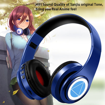 Auscultadores Anime Over-Ear Miku Nakano Sanjiu Bluetooth 5.0 – Headset Gaming Estéreo Sem Fios com Graves Profundos, Microfone e Suporte para Cartão TF