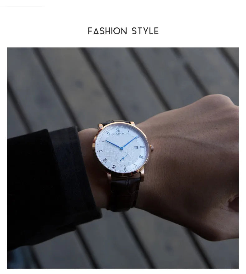 Carnival Brand Luxury Business Watch Fashion Waterproof Rose Gold Silver Calendar Automatic Mechanical Wristwatch For Men Reloj