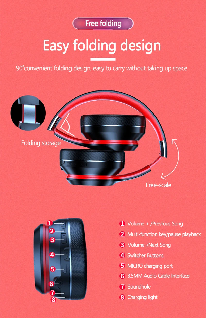 Auscultadores sem fios Bluetooth Over-Ear Lenovo HD200 – Headset gaming estéreo HiFi com cancelamento de ruído e microfone