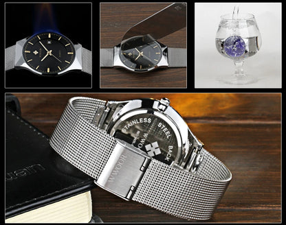 WWOOR Silver Men Watches with Mesh Steel Top Brand Luxury Ultra Thin Quartz Waterproof Date Business Wristwatch Box Montre Homme