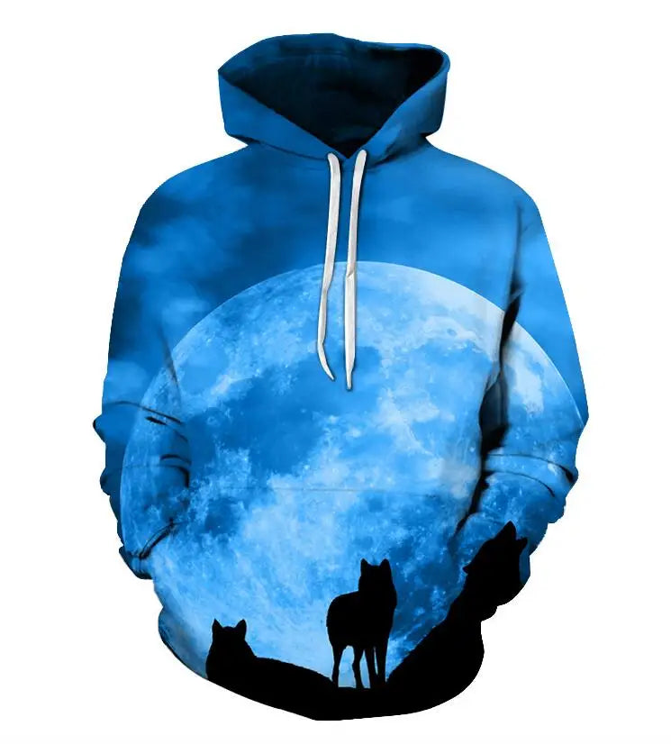 Cool Space Galaxy Wolf Hoodie Hoodies Men Bright Wolf Fashion Handsome Wolf Hoddies Spring Autumn Pullovers Sweatshirts Sweat