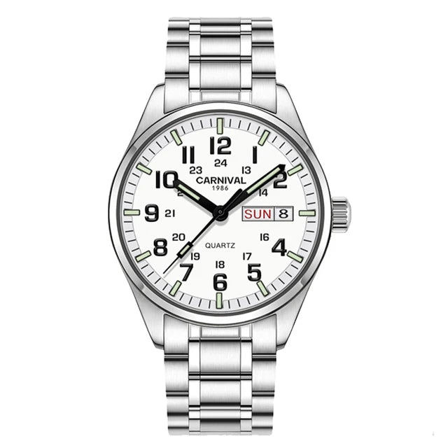 CARNIVAL Luxury Brand Watch Men Quartz Watches Luminous Hands Waterproof Solid Stainess Steel Men's Clock Relogio Masculino 8638