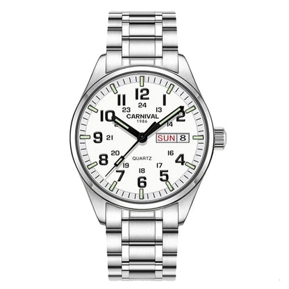 CARNIVAL Luxury Brand Watch Men Quartz Watches Luminous Hands Waterproof Solid Stainess Steel Men's Clock Relogio Masculino 8638