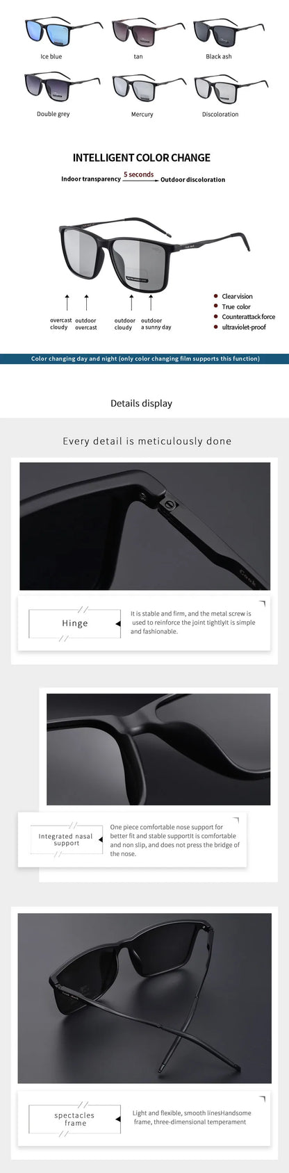 Cook Shark polarized sunglasses men's sunglasses women's UV protection driving special color-changing glasses trend personality