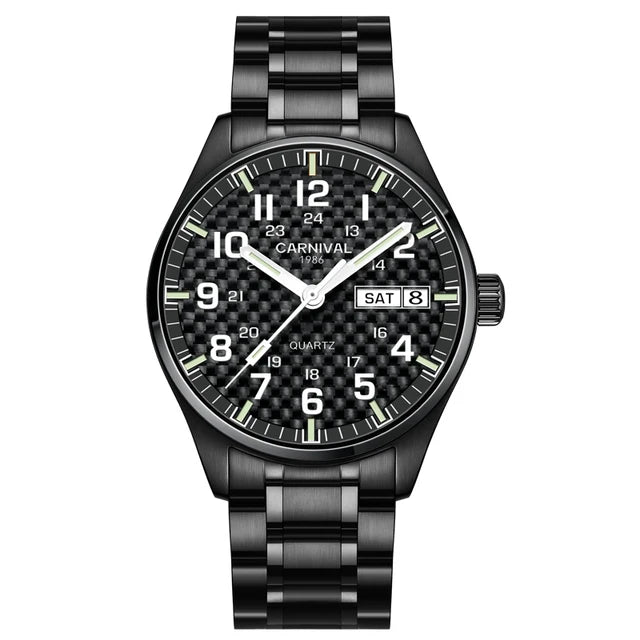 CARNIVAL Luxury Brand Watch Men Quartz Watches Luminous Hands Waterproof Solid Stainess Steel Men's Clock Relogio Masculino 8638