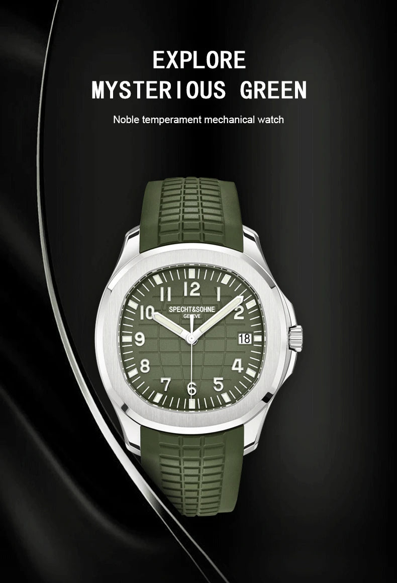 Specht & Söhne Brand Automatic Mechanical Watches Sports Wristwatches Green Sapphire Luminous 50M Waterproof Men's Watch