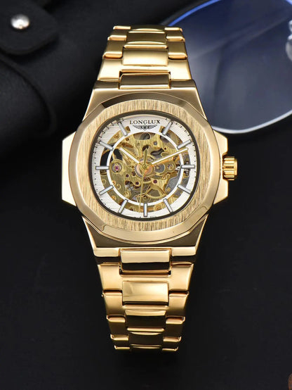 LONGLUX Men automatic mechanical watch luxury watches waterproof skeleton business cheap wholesale stainless steel gift watch