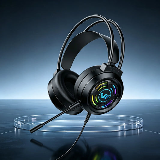 Casque de jeu filaire Type-C, supra-auriculaire, isolation phonique physique, positionnement audio 3D, appels clairs avec micro, éclairage RGB pour PC et ordinateur portable.